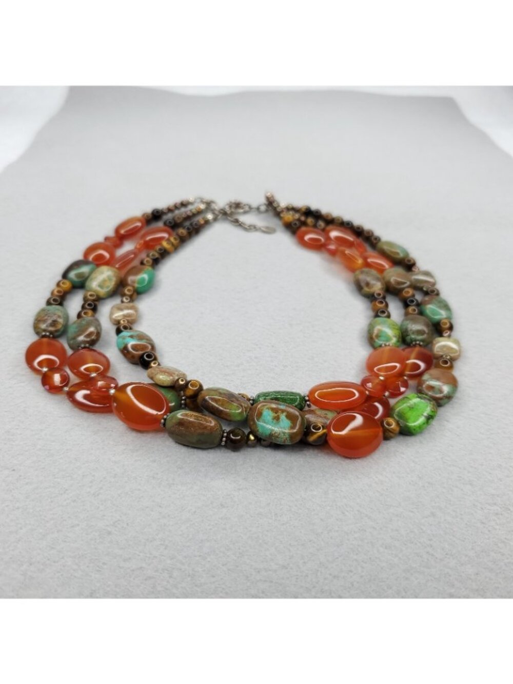 Barse Beaded Necklace Turquoise Carnelian Sterling Silver Multi Strand 18" - Picture 2 of 6